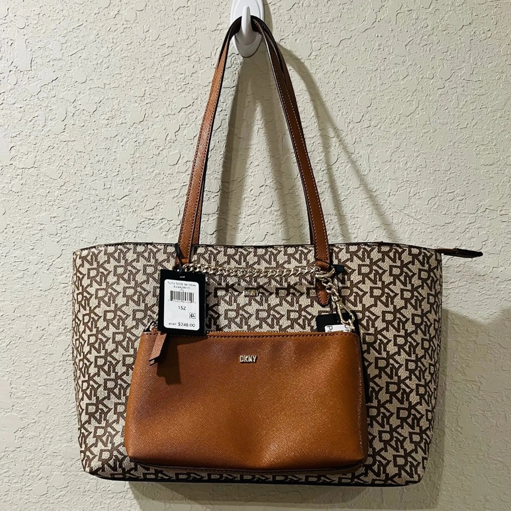 DKNY Brown Logo Tote Bag and makeup bag set